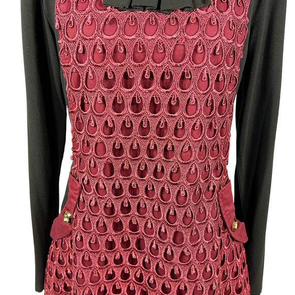 Milly New York Y2K Whimsigoth Dress Medium Burgundy Black Lace Overlay Beads - Picture 6 of 16